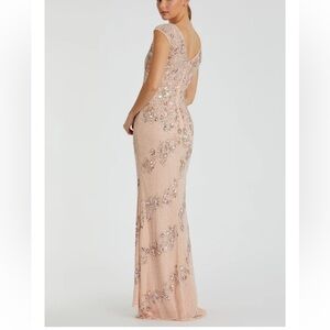 Mac Duggal Pink Nude Silver Embellished Bateau Gown